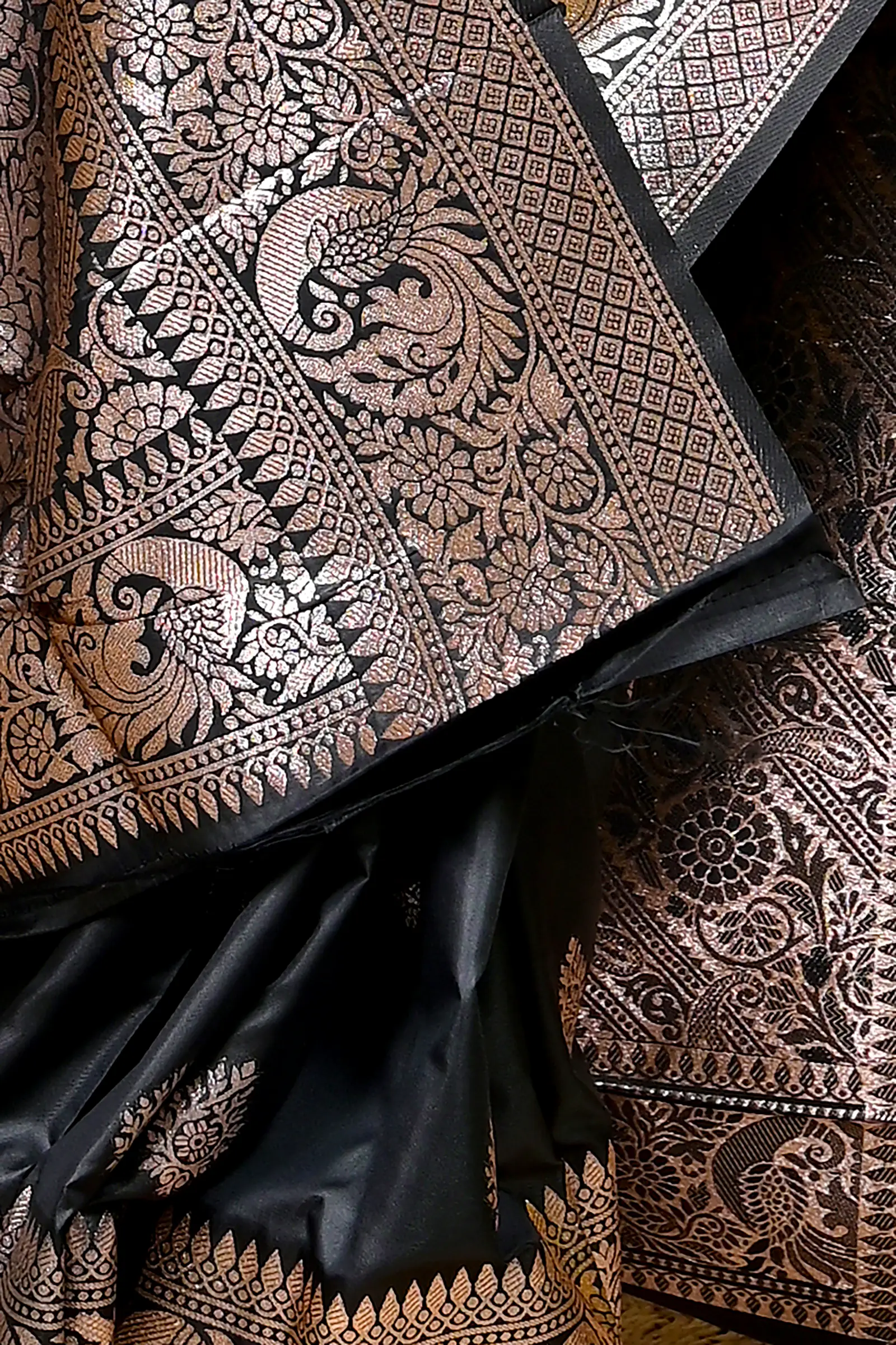 Black Cotton Silk Paromal Kathan Saree (491)